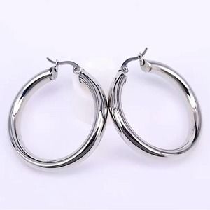 Silver 30mm Stainless Steel Tube Hoop Earrings